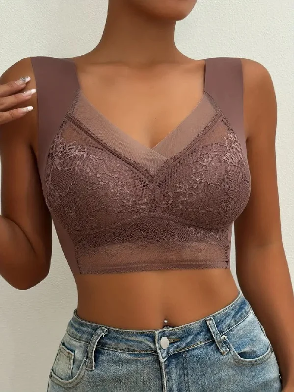 Back - closure bras with traditional hook - and - eye fastenings Contrast Lace Wireless Bra, Soft & Comfortable Tank Bra, Women's Lingerie & Underwear darkred Back - closure bras with traditional hook - and - eye fastenings Contrast Lace Wireless Bra, Soft & Comfortable Tank Bra, Women's Lingerie & Underwear darkred