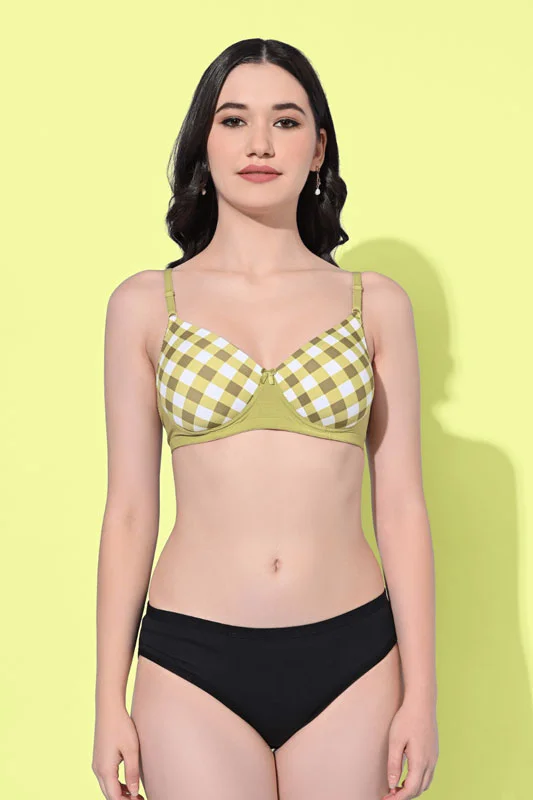 Bra with a memory foam cup for a customized fit​ FIMS Fashion Padded Non-Wired Full Cup Printed bra Green Color