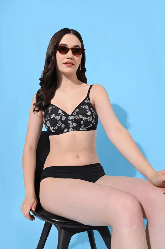 Long - line bras for added support and a slimming effect FIMS Fashion Padded Non-Wired Full Cup Floral Print Net bra Black Color Long - line bras for added support and a slimming effect FIMS Fashion Padded Non-Wired Full Cup Floral Print Net bra Black Color