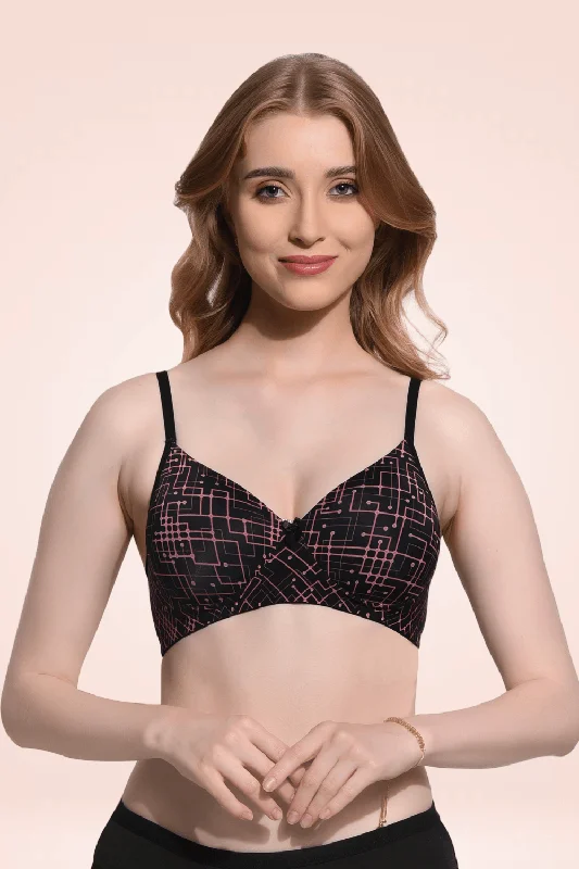 Bra with a gel - filled cup for extra comfort and support FIMS Fashion Padded Non-Wired Full Cup Printed bra Black Color Bra with a gel - filled cup for extra comfort and support FIMS Fashion Padded Non-Wired Full Cup Printed bra Black Color