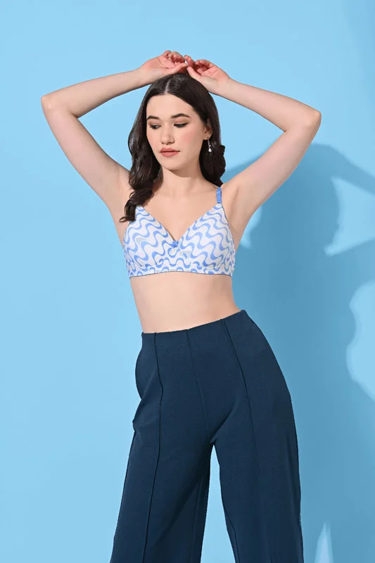 Bra with padded straps to reduce shoulder strain FIMS Fashion Padded Non-Wired Full Cup Aesthetic Print bra Sky Blue Color Bra with padded straps to reduce shoulder strain FIMS Fashion Padded Non-Wired Full Cup Aesthetic Print bra Sky Blue Color