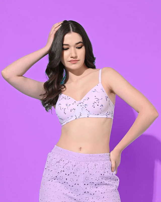 Bra with a mesh - lined cup for better breathability FIMS Fashion Padded Non-Wired Full Cup Floral Print bra Pink Colour Bra with a mesh - lined cup for better breathability FIMS Fashion Padded Non-Wired Full Cup Floral Print bra Pink Colour