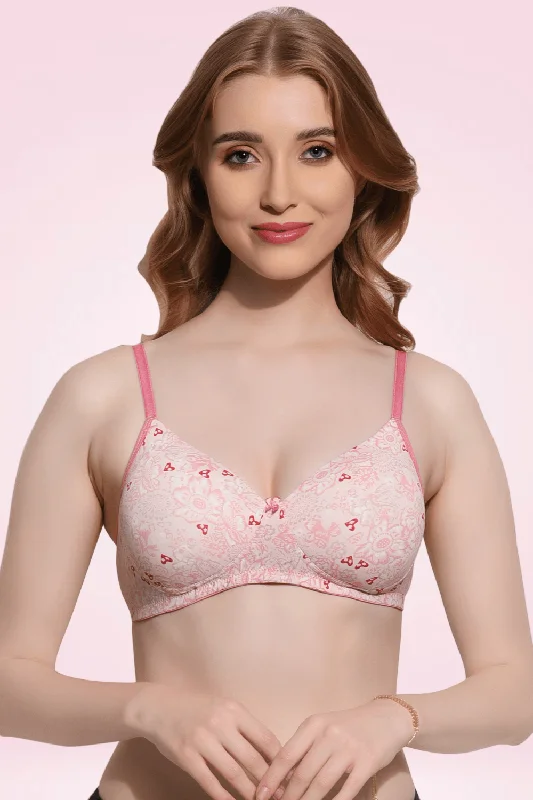Bra with a seamless cup for a smooth silhouette FIMS Fashion Padded Non-Wired Full Cup Floral Print bra Pink Colour Bra with a seamless cup for a smooth silhouette FIMS Fashion Padded Non-Wired Full Cup Floral Print bra Pink Colour