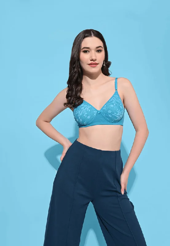 Convertible bras with adjustable straps for versatile styling FIMS Fashion Padded Non-Wired Full Cup Floral Print bra Blue Color Convertible bras with adjustable straps for versatile styling FIMS Fashion Padded Non-Wired Full Cup Floral Print bra Blue Color