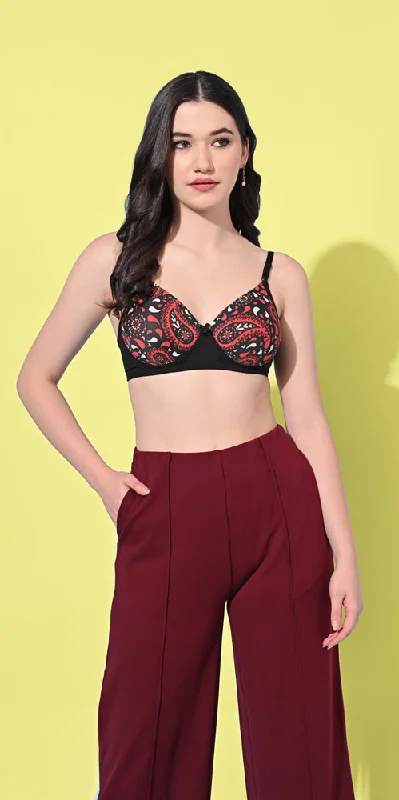 Padded bras to increase cup size and enhance shape FIMS Fashion Padded Non-Wired Full Cup Printed Padded bra Black Color Padded bras to increase cup size and enhance shape FIMS Fashion Padded Non-Wired Full Cup Printed Padded bra Black Color
