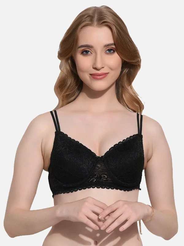 Bra with a low - cut cup for a more revealing style FIMS Fashion Women Cotton Blend Floral Lace Padded Wired Bra Pack of 1 Bra with a low - cut cup for a more revealing style FIMS Fashion Women Cotton Blend Floral Lace Padded Wired Bra Pack of 1