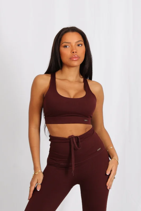 Bra with underbust support for better breast lift​ Cross Back Sports Bra Burgundy