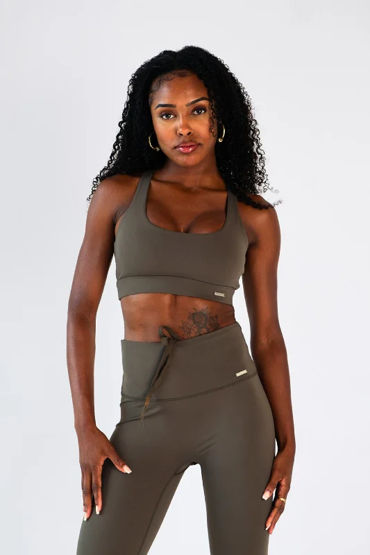 Bra with a plus - size long - line design for a slimming effect Cross Back Sports Bra Deep Pine Bra with a plus - size long - line design for a slimming effect Cross Back Sports Bra Deep Pine