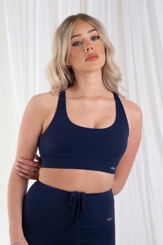 Bra with a solid color for a classic and versatile option Cross Back Sports Bra Navy Bra with a solid color for a classic and versatile option Cross Back Sports Bra Navy