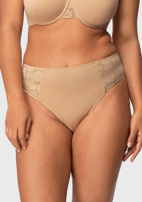Bra with a plus - size padded strap for reduced shoulder strain Daisy Smooth Lace High-Rise Natural Nude Mesh Lace Back Brief Underwear Bra with a plus - size padded strap for reduced shoulder strain Daisy Smooth Lace High-Rise Natural Nude Mesh Lace Back Brief Underwear