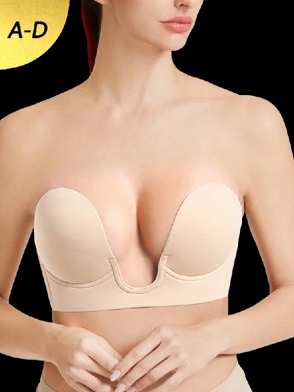 Back - closure bras with traditional hook - and - eye fastenings Deep U-Shaped Invisible Strapless Sticky Adhesive Bra Back - closure bras with traditional hook - and - eye fastenings Deep U-Shaped Invisible Strapless Sticky Adhesive Bra