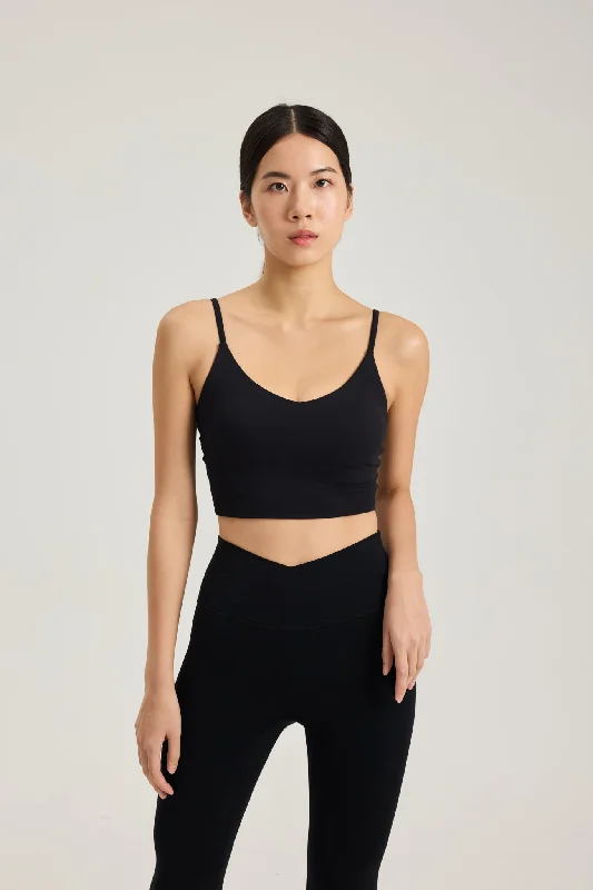 matching women sport bra and leggings sets V Cami Bra in Black Sesame