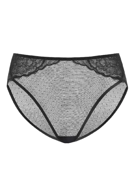Plus - size bras designed for larger cup sizes and fuller figures Enchante High-Rise Black Mesh Brief Underwear Plus - size bras designed for larger cup sizes and fuller figures Enchante High-Rise Black Mesh Brief Underwear
