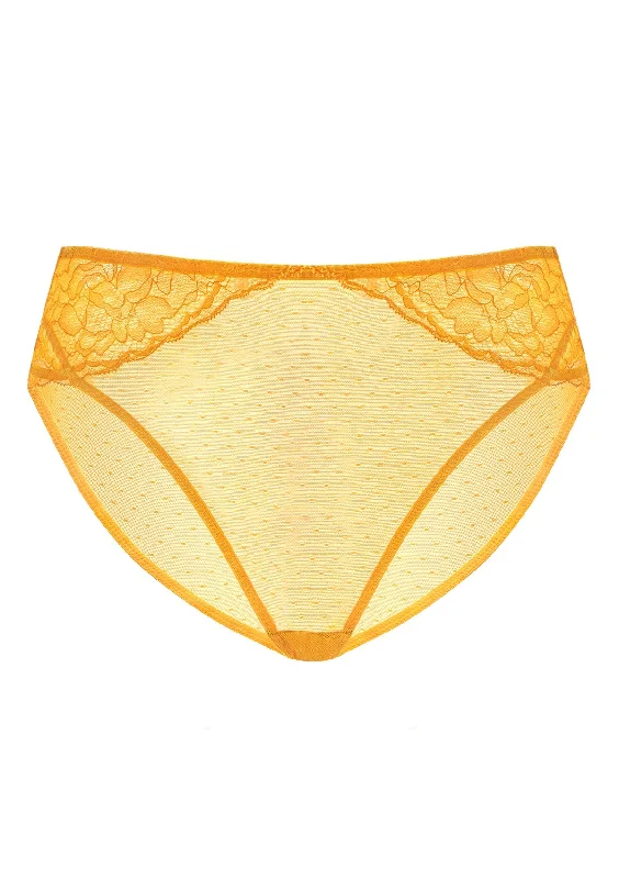 Silk bras for a luxurious and smooth texture Enchante High-Rise Cadmium Yellow Mesh Brief Underwear Silk bras for a luxurious and smooth texture Enchante High-Rise Cadmium Yellow Mesh Brief Underwear