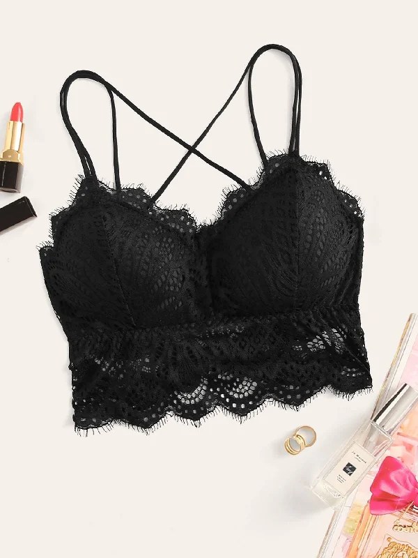 Bra with a wire - free construction for a softer feel Eyelash Lace Criss Cross Bralette Bra with a wire - free construction for a softer feel Eyelash Lace Criss Cross Bralette