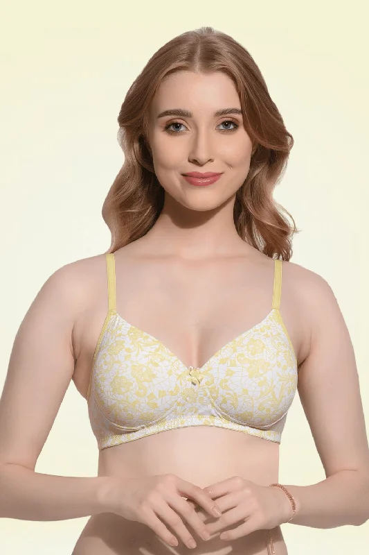 Front - closure bras for easy on and off FIMS Fashion Padded Non-Wired Full Cup Floral Print bra Yellow Colour Front - closure bras for easy on and off FIMS Fashion Padded Non-Wired Full Cup Floral Print bra Yellow Colour