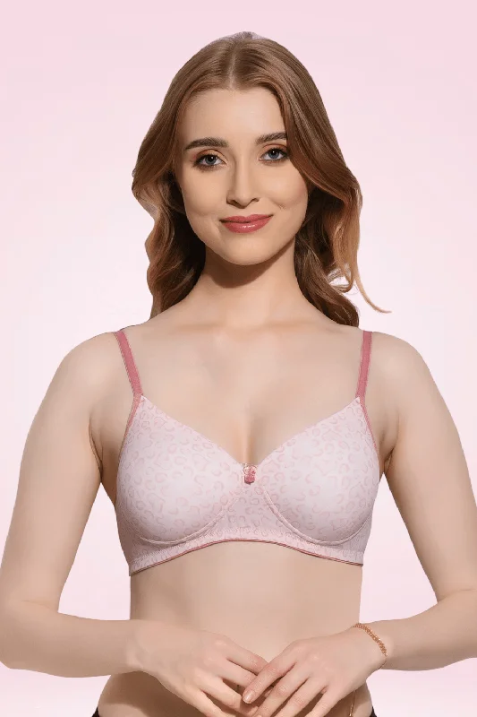 Bra with a shiny finish for a glamorous effect FIMS Fashion Padded Non-Wired Full Cup Heart Print bra Pink Colour Bra with a shiny finish for a glamorous effect FIMS Fashion Padded Non-Wired Full Cup Heart Print bra Pink Colour