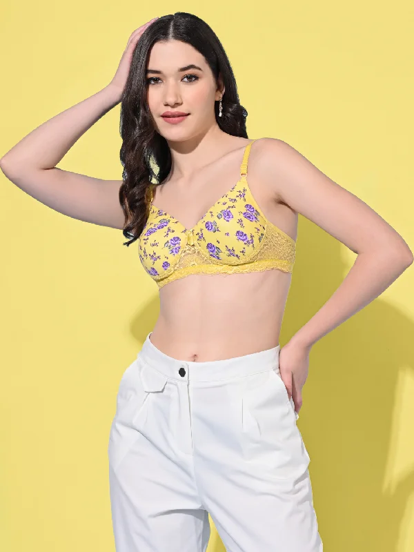 Bra with padded straps to reduce shoulder strain FIMS Fashion Women Cotton Blend Floral Print Lace Padded Bra Pack of 1 Yellow Bra with padded straps to reduce shoulder strain FIMS Fashion Women Cotton Blend Floral Print Lace Padded Bra Pack of 1 Yellow