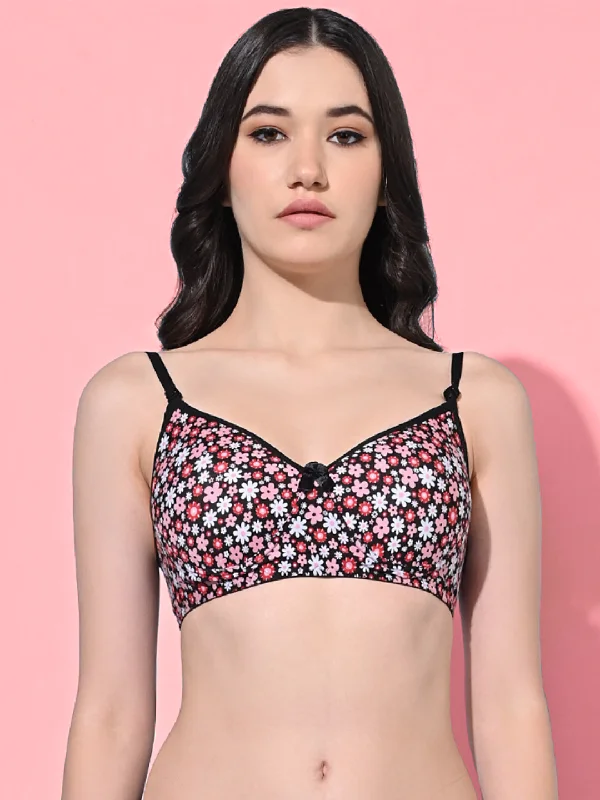 Balconette bras with a stylish and flattering design FIMS Fashion Women Cotton Blend Floral Print Padded Bra Pack of 1 Black Balconette bras with a stylish and flattering design FIMS Fashion Women Cotton Blend Floral Print Padded Bra Pack of 1 Black