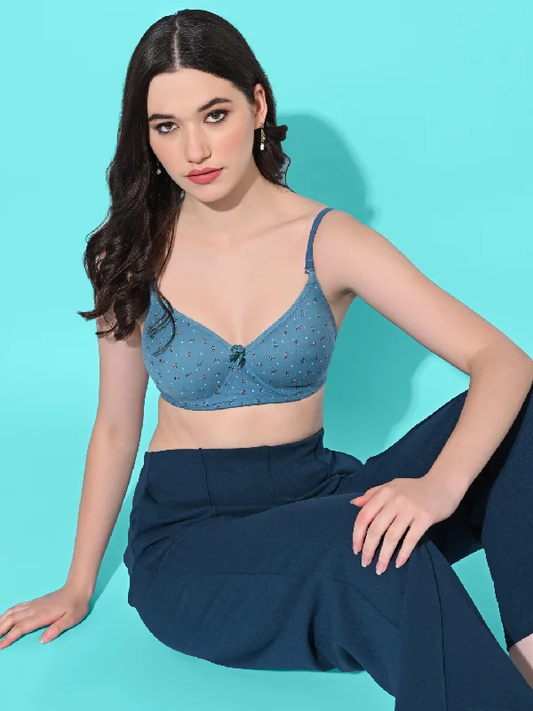 Bra with a plus - size convertible strap for versatility FIMS Fashion Women Cotton Blend Floral Print Padded Bra Pack of 1 Blue Bra with a plus - size convertible strap for versatility FIMS Fashion Women Cotton Blend Floral Print Padded Bra Pack of 1 Blue