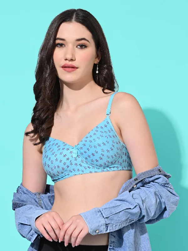 Bra with a matte finish for a more subdued appearance FIMS Fashion Women Cotton Blend Star Print Padded Bra Pack of 1 Blue Bra with a matte finish for a more subdued appearance FIMS Fashion Women Cotton Blend Star Print Padded Bra Pack of 1 Blue