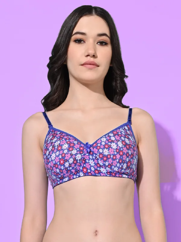 Bra with a plus - size back - closure for a secure fit FIMS Fashion Women Cotton Blend Floral Print Padded Bra Pack of 1 Blue Bra with a plus - size back - closure for a secure fit FIMS Fashion Women Cotton Blend Floral Print Padded Bra Pack of 1 Blue