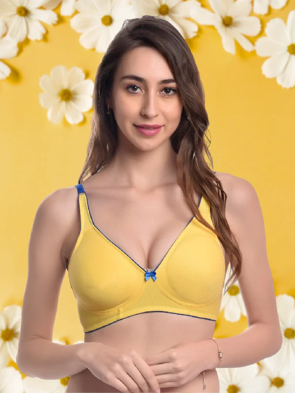 Bra with a quick - drying lining for convenience FIMS Fashion Women Cotton Blend Solid Moulded Bra Pack of 1 Yellow Bra with a quick - drying lining for convenience FIMS Fashion Women Cotton Blend Solid Moulded Bra Pack of 1 Yellow