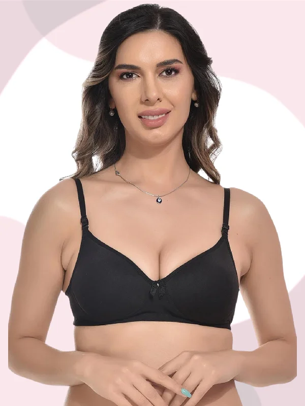 Bra with a plus - size underwire for enhanced support FIMS Fashion Women Cotton Blend Solid Padded Bra Pack of 1 Black Bra with a plus - size underwire for enhanced support FIMS Fashion Women Cotton Blend Solid Padded Bra Pack of 1 Black