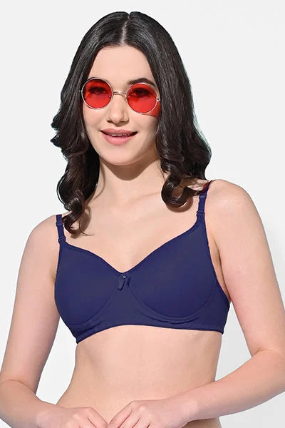 Bra with a cross - back strap design for a trendy look FIMS Fashion Women Cotton Blend Solid Padded Bra Pack of 1 Navy Bra with a cross - back strap design for a trendy look FIMS Fashion Women Cotton Blend Solid Padded Bra Pack of 1 Navy