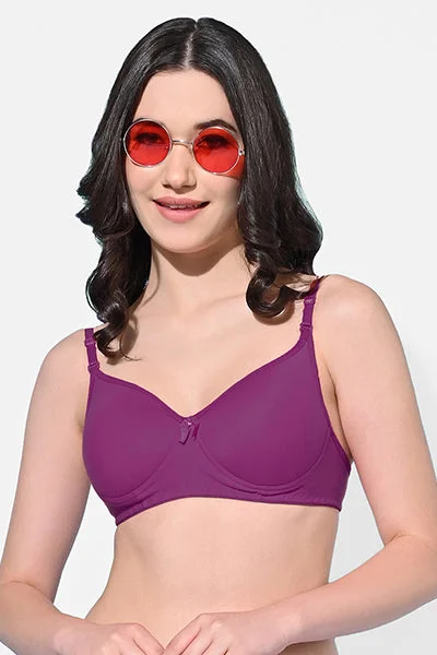 Bra with a low - cut cup for a more revealing style FIMS Fashion Women Cotton Blend Solid Padded Bra Pack of 1 Purple Bra with a low - cut cup for a more revealing style FIMS Fashion Women Cotton Blend Solid Padded Bra Pack of 1 Purple