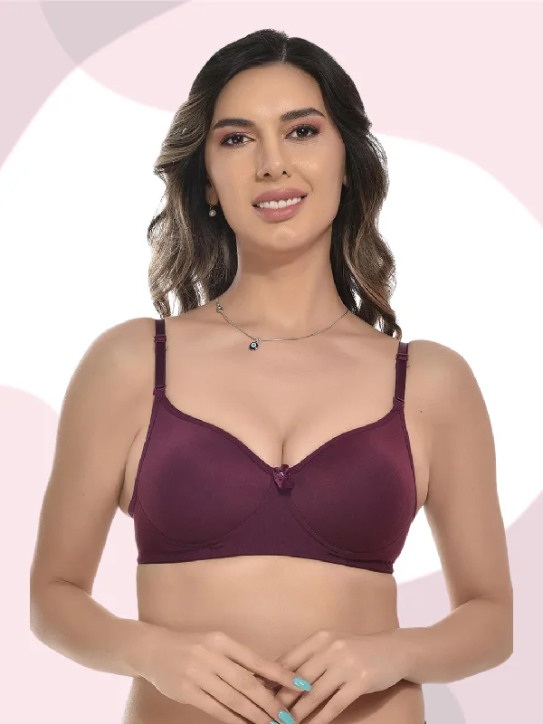 Bra with a cross - back strap design for a trendy look FIMS Fashion Women Cotton Blend Solid Padded Bra Pack of 1 Purple Bra with a cross - back strap design for a trendy look FIMS Fashion Women Cotton Blend Solid Padded Bra Pack of 1 Purple