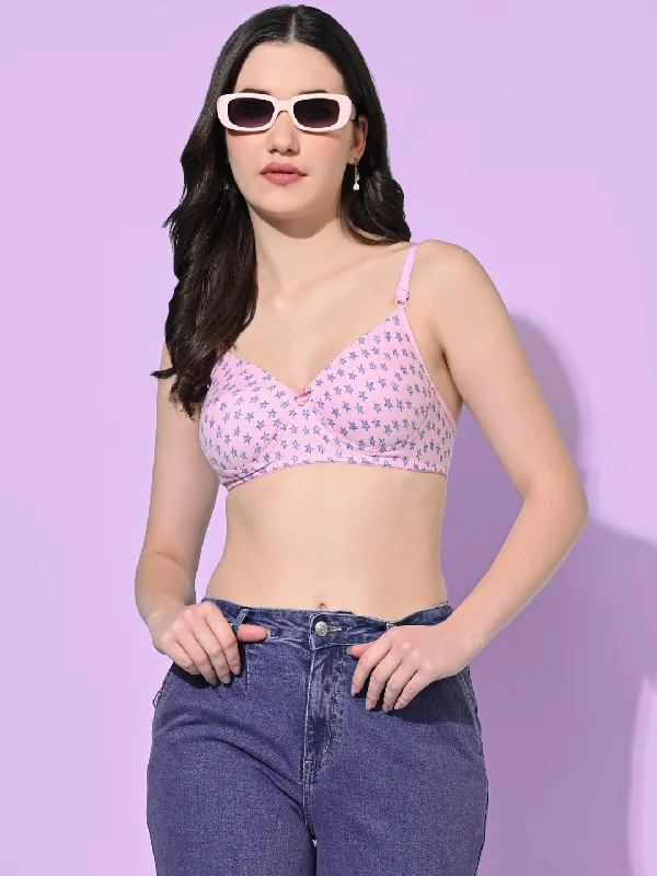 Bra with a pattern - print for a more unique appearance FIMS Fashion Women Cotton Blend Star Print Padded Bra Pack of 1 Pink Bra with a pattern - print for a more unique appearance FIMS Fashion Women Cotton Blend Star Print Padded Bra Pack of 1 Pink