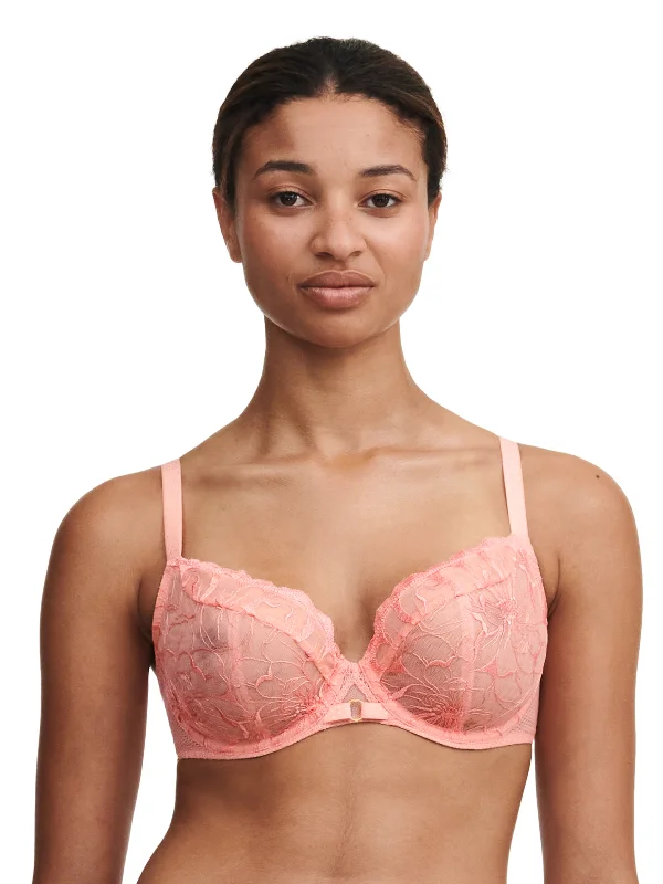 Bra with a plus - size underwire for enhanced support Fleurs Lace Unlined Plunge Bra In Candlelight Peach - Chantelle Bra with a plus - size underwire for enhanced support Fleurs Lace Unlined Plunge Bra In Candlelight Peach - Chantelle