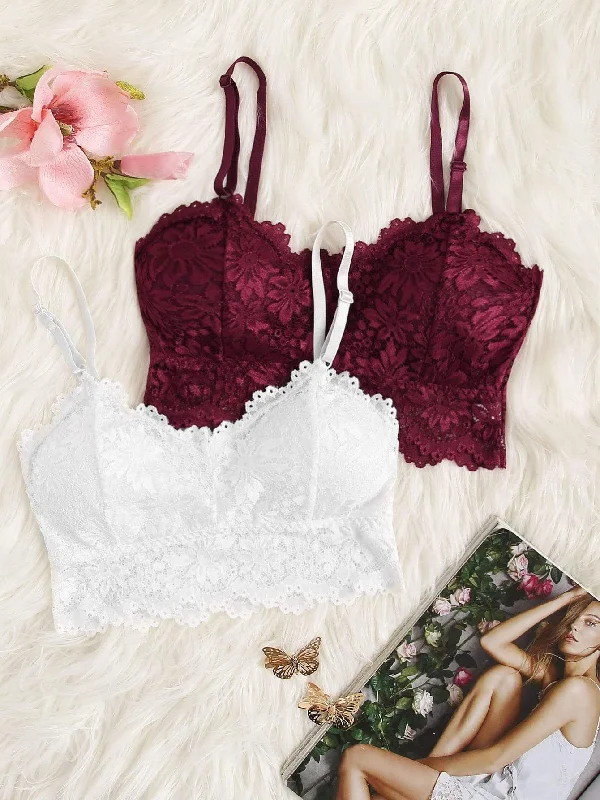 Bra with a quick - drying lining for convenience​ Floral Lace Bralette Set 2pack