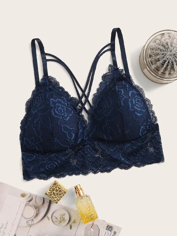 Bra with a detachable strap for easy washing​ Floral Lace Crisscross Bralette