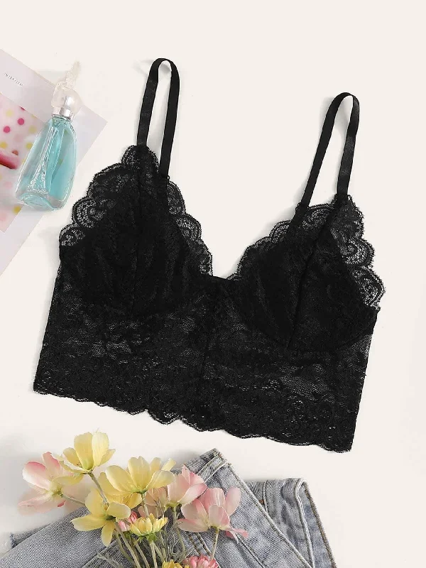 Back - closure bras with traditional hook - and - eye fastenings Floral Lace Scalloped Trim Bralette Back - closure bras with traditional hook - and - eye fastenings Floral Lace Scalloped Trim Bralette