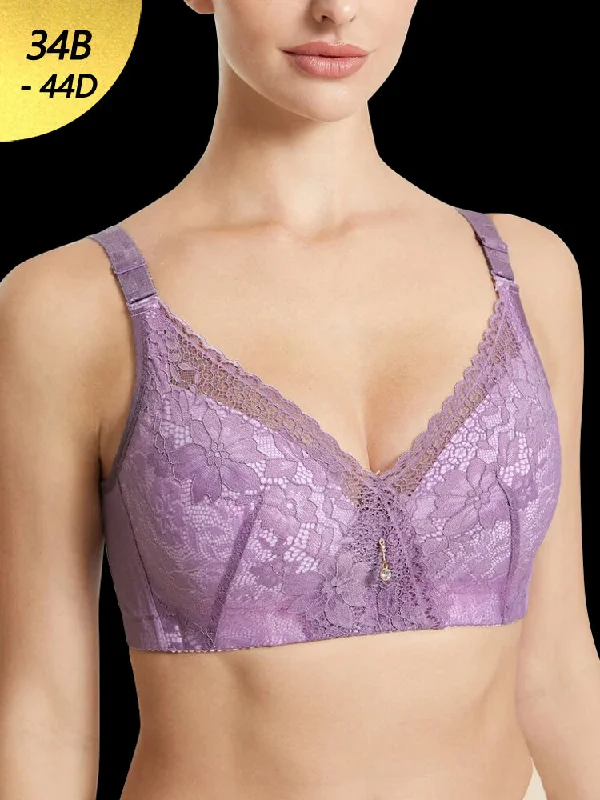 Bra with a push - up memory foam cup for enhanced cleavage Floral Lace Trim Wireless Breathable Full Cup Soft Bras Bra with a push - up memory foam cup for enhanced cleavage Floral Lace Trim Wireless Breathable Full Cup Soft Bras