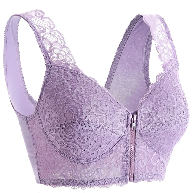 Bra with a shiny finish for a glamorous effect Front Closure Embroidery Lace Bra Full Coverage Underwire Lingerie Bra with a shiny finish for a glamorous effect Front Closure Embroidery Lace Bra Full Coverage Underwire Lingerie
