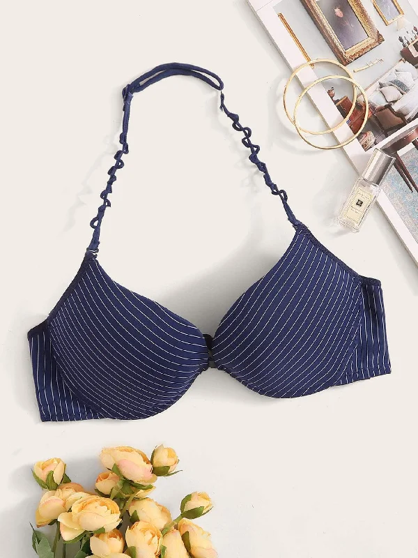 Bra with adjustable hooks for a customized fit​ Halter Striped Bra