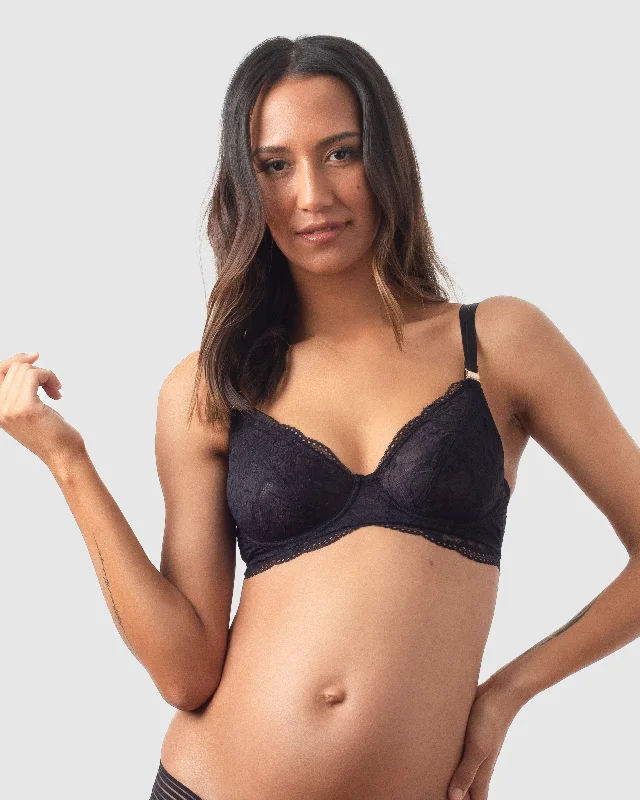 Strapless bras for wearing with strapless tops and dresses HEROINE LACE BLACK NURSING BRA - FLEXI UNDERWIRE Strapless bras for wearing with strapless tops and dresses HEROINE LACE BLACK NURSING BRA - FLEXI UNDERWIRE