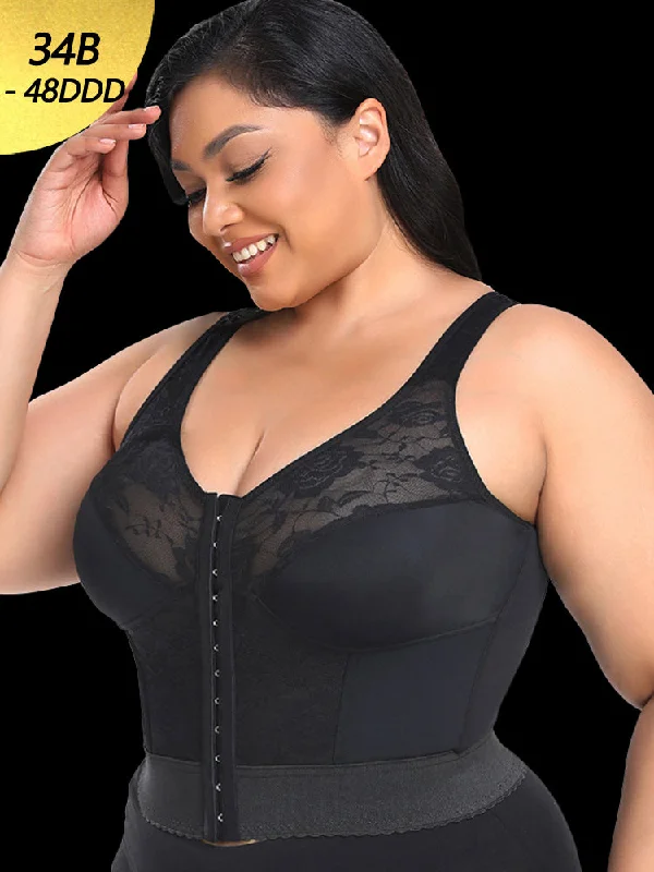 Bra with a matte finish for a more subdued appearance Lace Front Closure Slimming Wire-free Longline Bra Bra with a matte finish for a more subdued appearance Lace Front Closure Slimming Wire-free Longline Bra