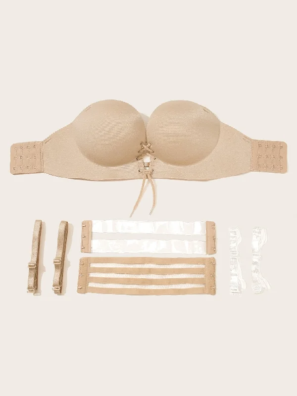 Bra with a plus - size front - closure for easy access Lace-up Front Bra With Adjustable Strap Bra with a plus - size front - closure for easy access Lace-up Front Bra With Adjustable Strap