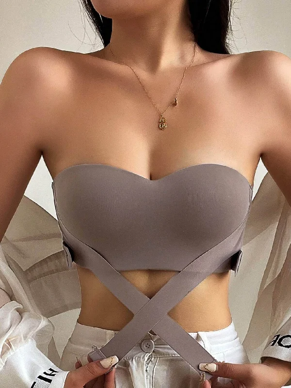 Plus - size bras designed for larger cup sizes and fuller figures Ladies Solid Color Backless Hollow Out Strapless Bra Peru Plus - size bras designed for larger cup sizes and fuller figures Ladies Solid Color Backless Hollow Out Strapless Bra Peru