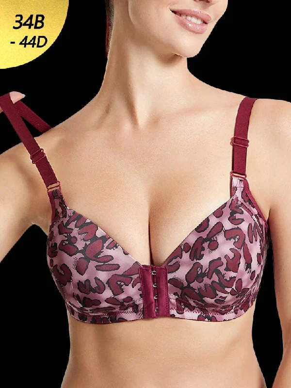 Bra with a breathable lining for a cool feel Leopard Front Closure Wireless Smooth Soft Breathable Bras Bra with a breathable lining for a cool feel Leopard Front Closure Wireless Smooth Soft Breathable Bras