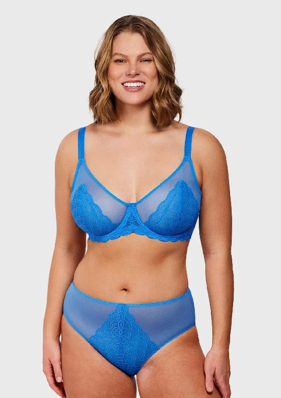 Polyester bras with moisture - wicking properties​ Mermaid Scales Lace Azure Sky Unlined Bra