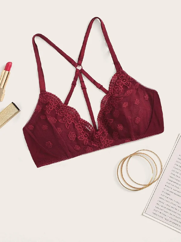 Bra with a contoured cup for a natural - looking shape​ Mesh Embroidery Caged back Bralette