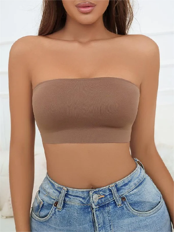 Bra with a plus - size underbust band for a secure fit Plain Wireless Strapless Bra Brown Bra with a plus - size underbust band for a secure fit Plain Wireless Strapless Bra Brown