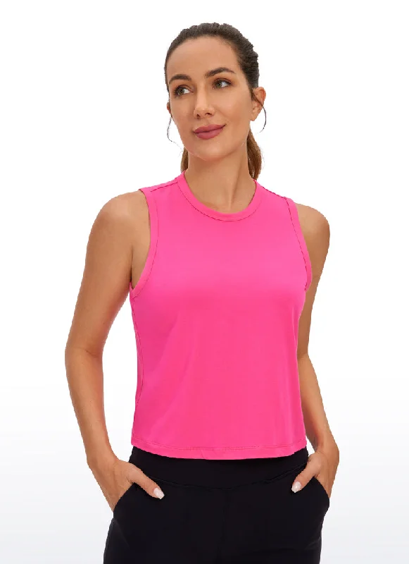 Bra with wide straps for added comfort and weight distribution​ Pima Cotton High Neck Cropped Tank Tops