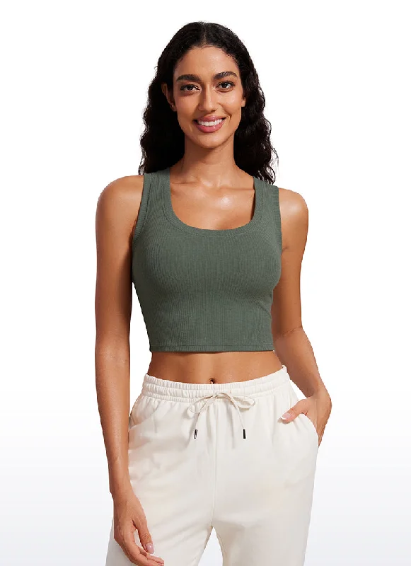 Bra with a cross - back strap design for a trendy look Ribbed Cropped Length Scoop Neck Tank Bra with a cross - back strap design for a trendy look Ribbed Cropped Length Scoop Neck Tank