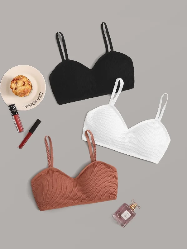 Bra with a mesh panel for added breathability​ Ribbed Bra Set 3pack